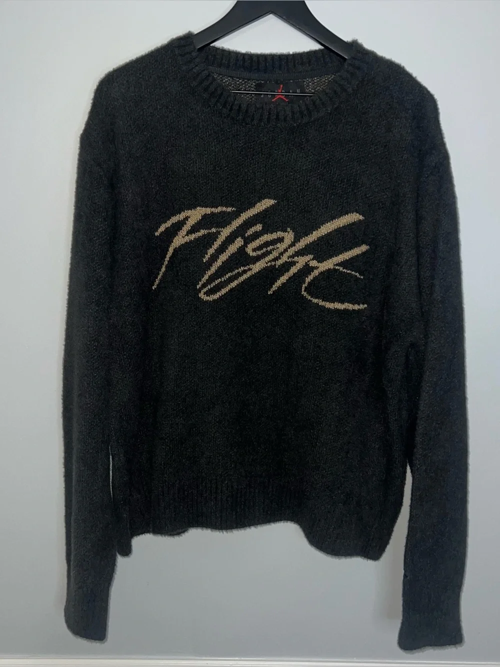 Air Jordan Flight Heritage Crop Knit Fuzzy Sweater Mens Medium Black Tan